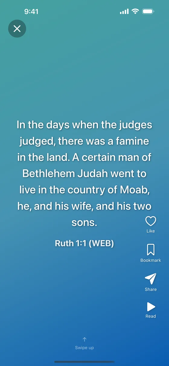 Daily Devotions screen with a reading from Ruth and a short reflection